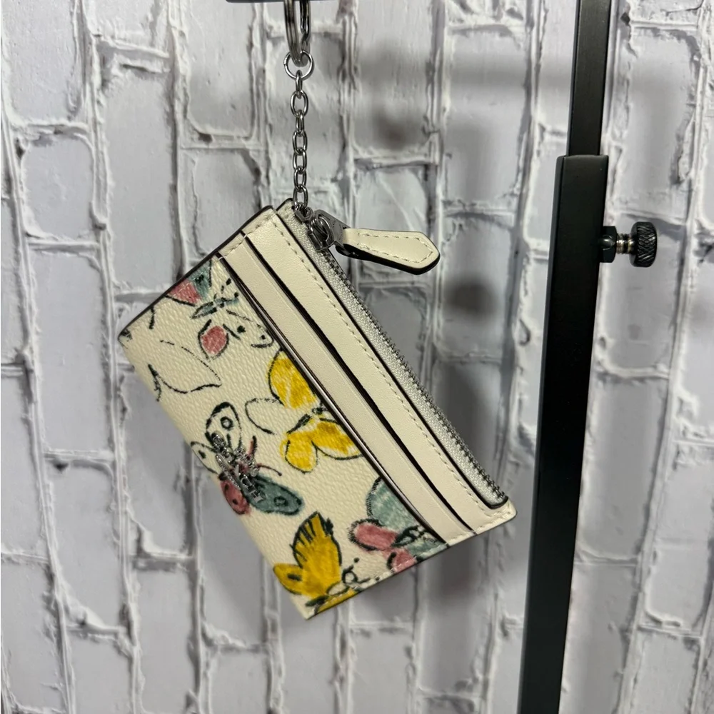 NWT Coach Mini Skinny Id Case With Butterfly Print Yellow